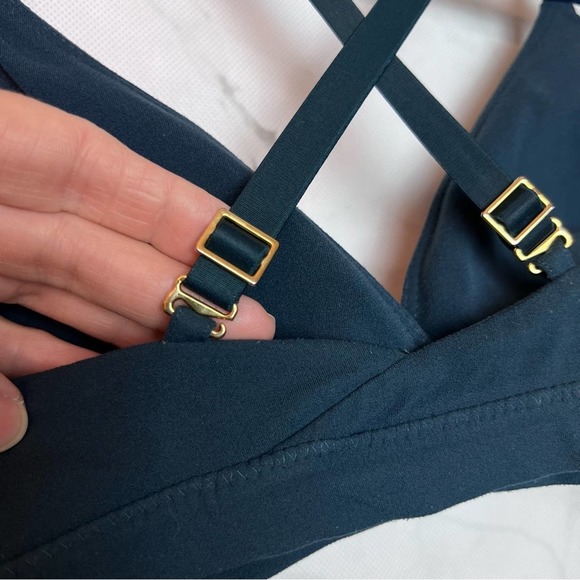 Athleta Inhale Low Impact Lined Yoga Sports Bra Navy Abyss Solid XS - Picture 7 of 13